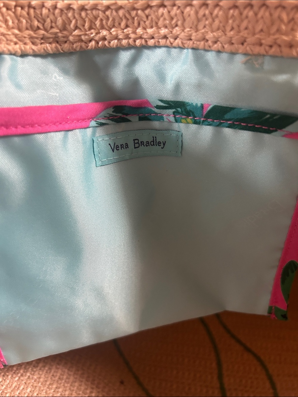 Vera Bradley Straw Tote Bag with Pink Tropical Bird Accent - Picture 5 of 6